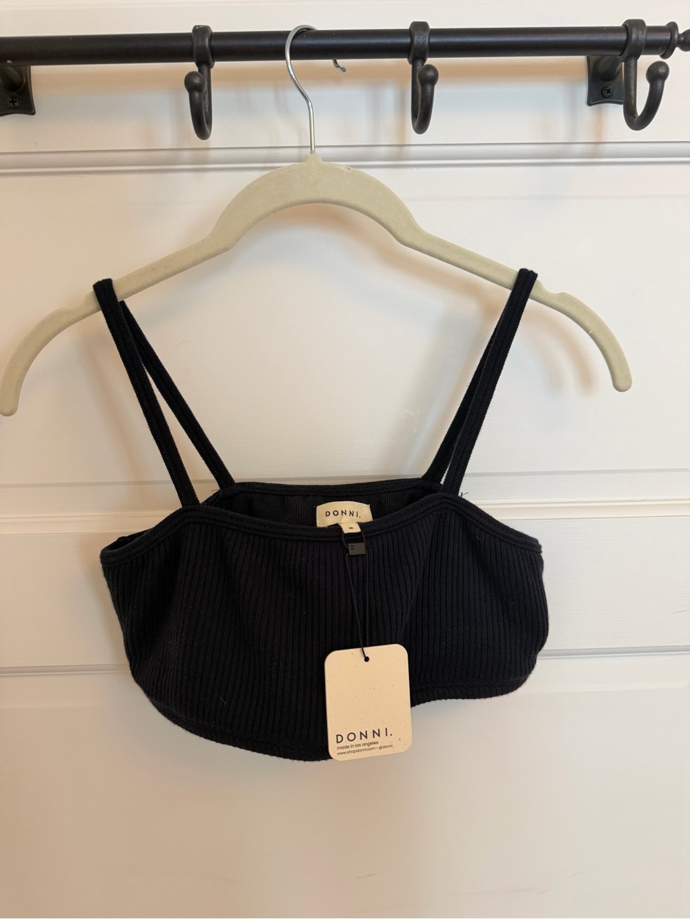 DONNI Black Ribbed Cropped Tank Top NWT